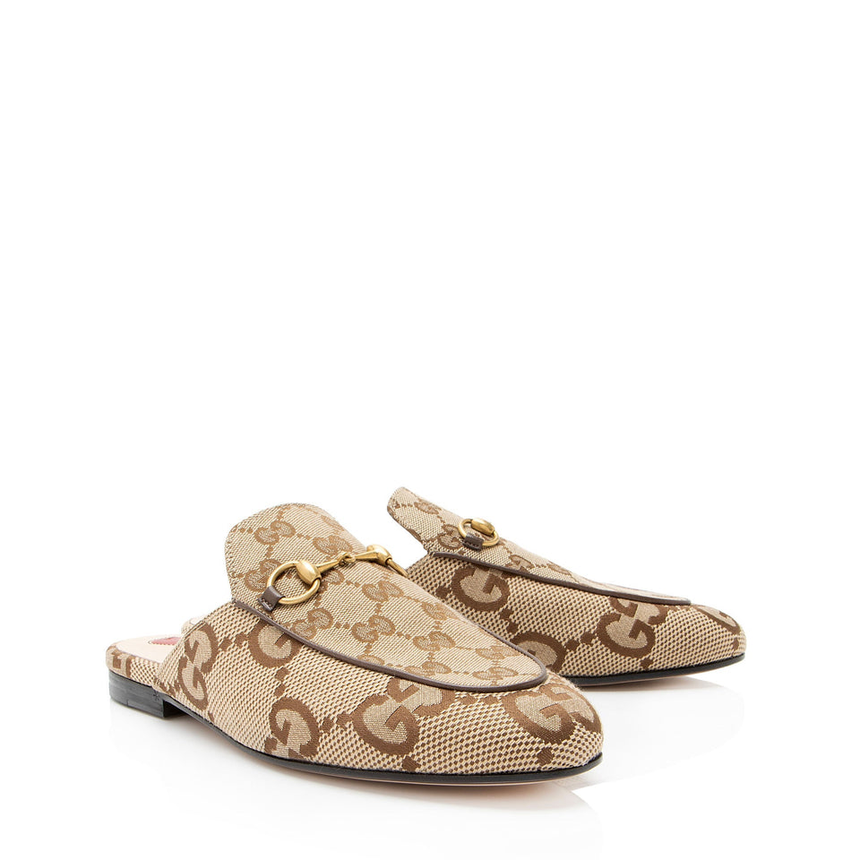 Gucci GG Canvas Jumbo GG Princetown Mules - Size 7.5 / 37.5
