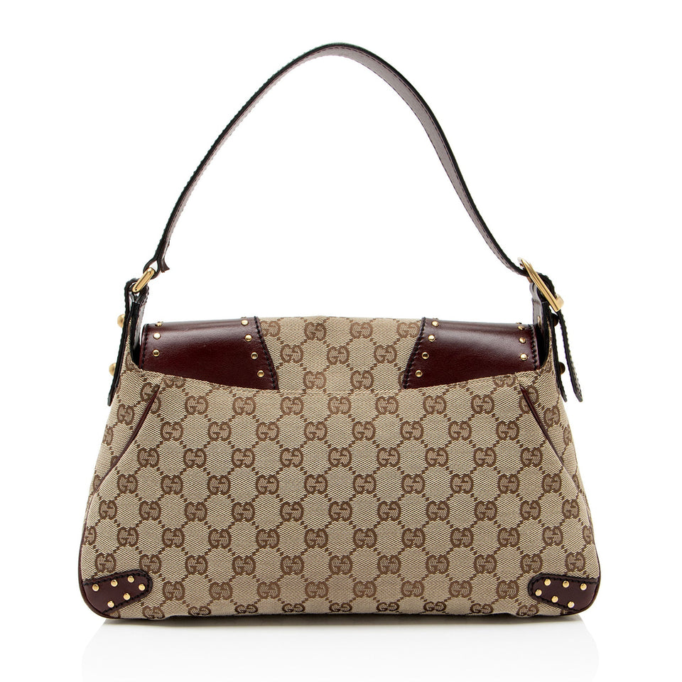 Gucci GG Canvas Leather Studded Horsebit Shoulder Bag