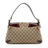 Gucci GG Canvas Leather Studded Horsebit Shoulder Bag