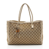 Gucci GG Canvas Metallic Leather Bella Medium Tote