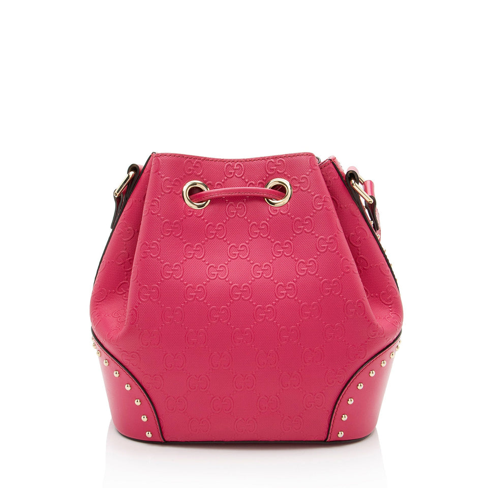 Gucci GG Debossed Diamante Leather Studded Bright Bucket Bag