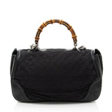 Gucci GG Embossed Neoprene Leather Bamboo Tassel Large Top Handle