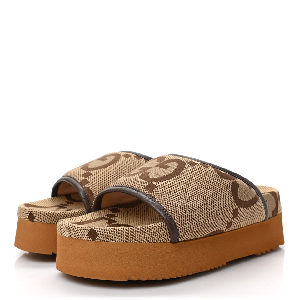 Gucci GG JUMBO NAPPA CANVAS PLATFORM SLIDE SANDALS