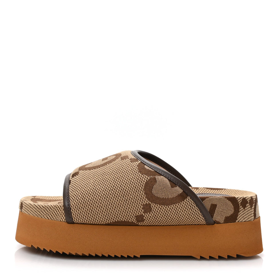 Gucci GG JUMBO NAPPA CANVAS PLATFORM SLIDE SANDALS