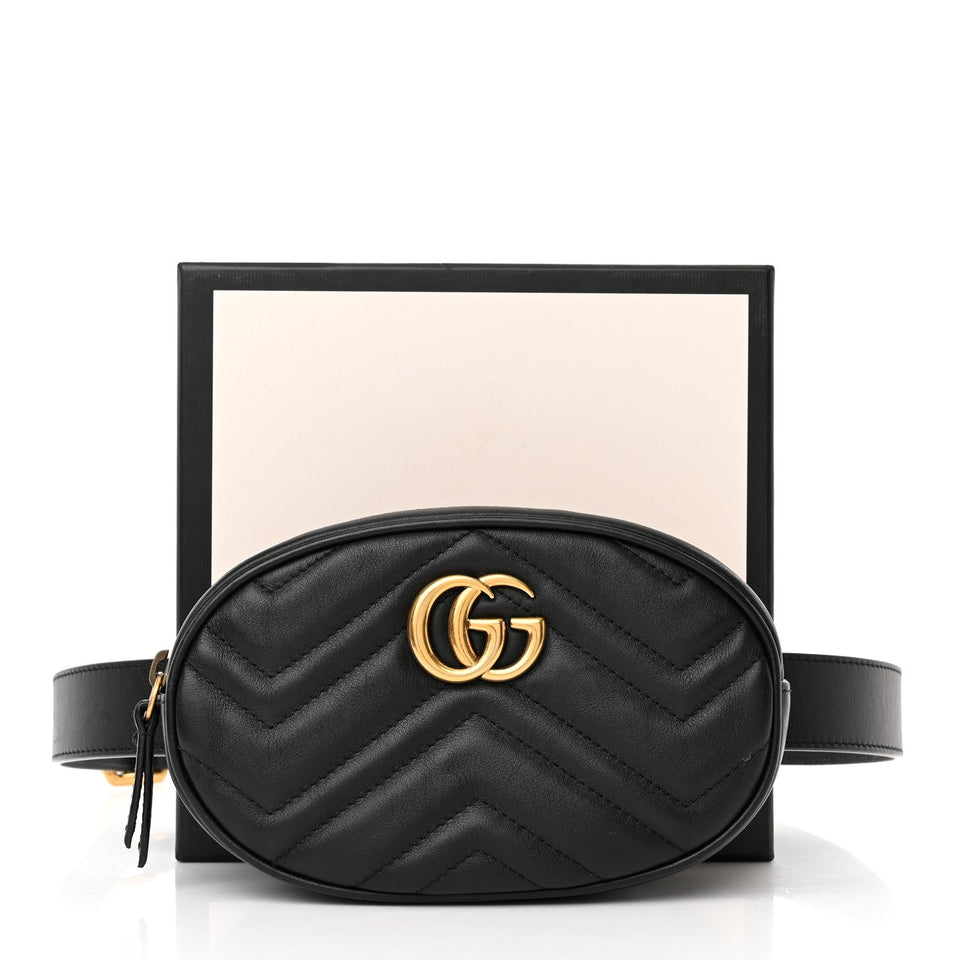 Gucci GG MARMONT CALFSKIN LEATHER MATELASSE BELT BAG