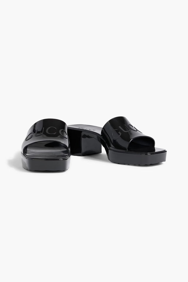 Gucci EMBOSSED LOGO RUBBER PLATFORM SANDALS