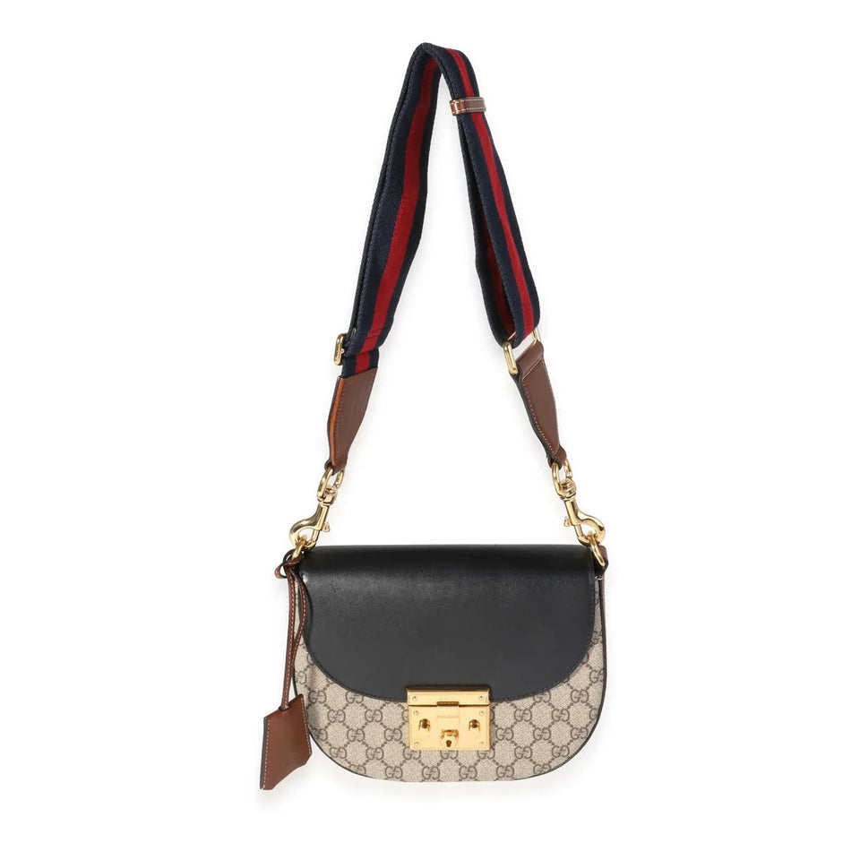 Gucci GG SUPREME WEB LEATHER PADLOCK MEDIUM MESSENGER BAG