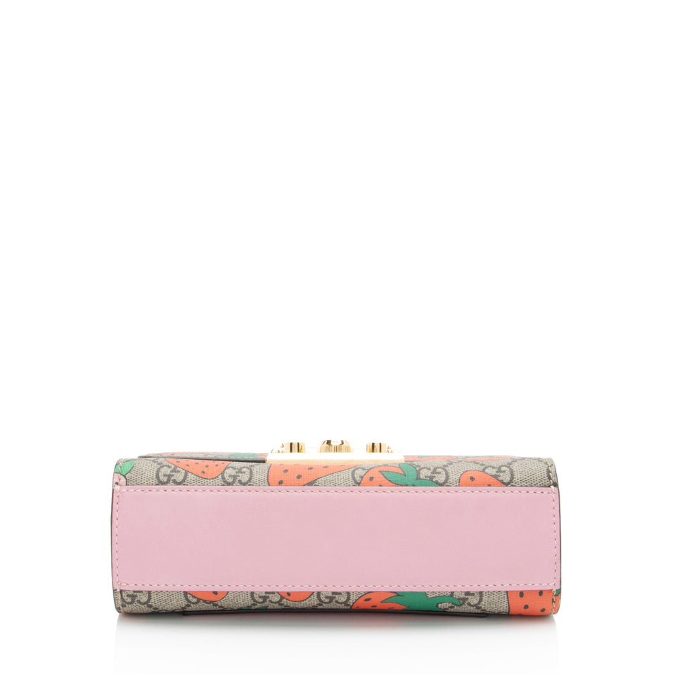 Gucci GG Supreme Strawberry Padlock Small Shoulder Bag