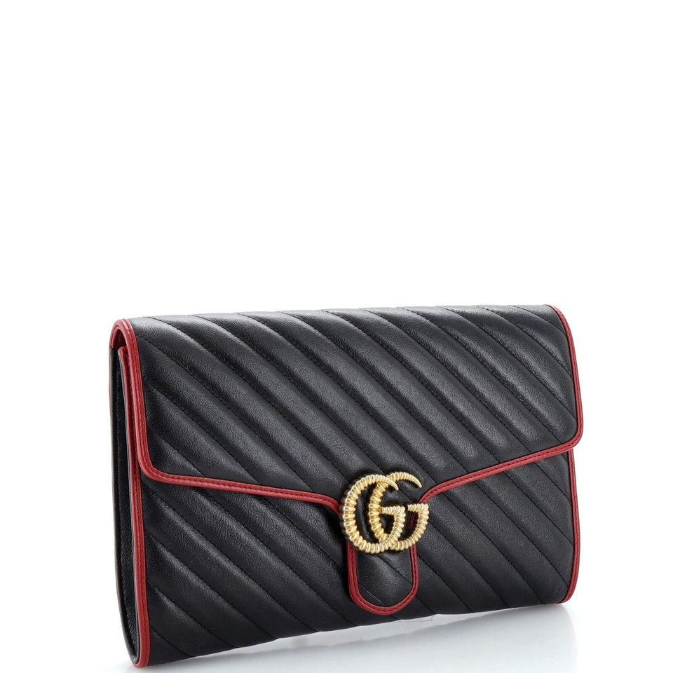 Gucci MATELASSE LEATHER TORCHON GG MARMONT CLUTCH BAG