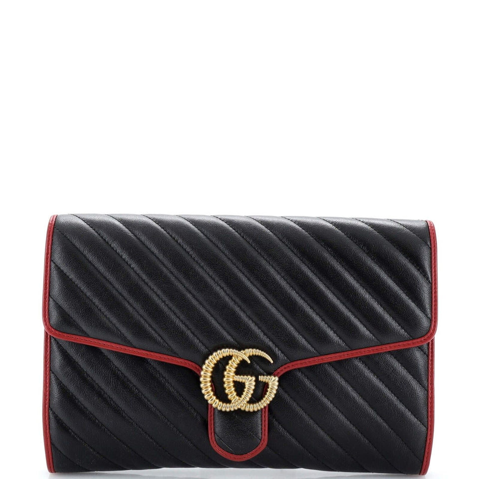Gucci MATELASSE LEATHER TORCHON GG MARMONT CLUTCH BAG