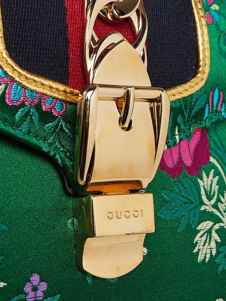 Gucci GREEN FLORAL JACQUARD SMALL SYLVIE BAG-HS