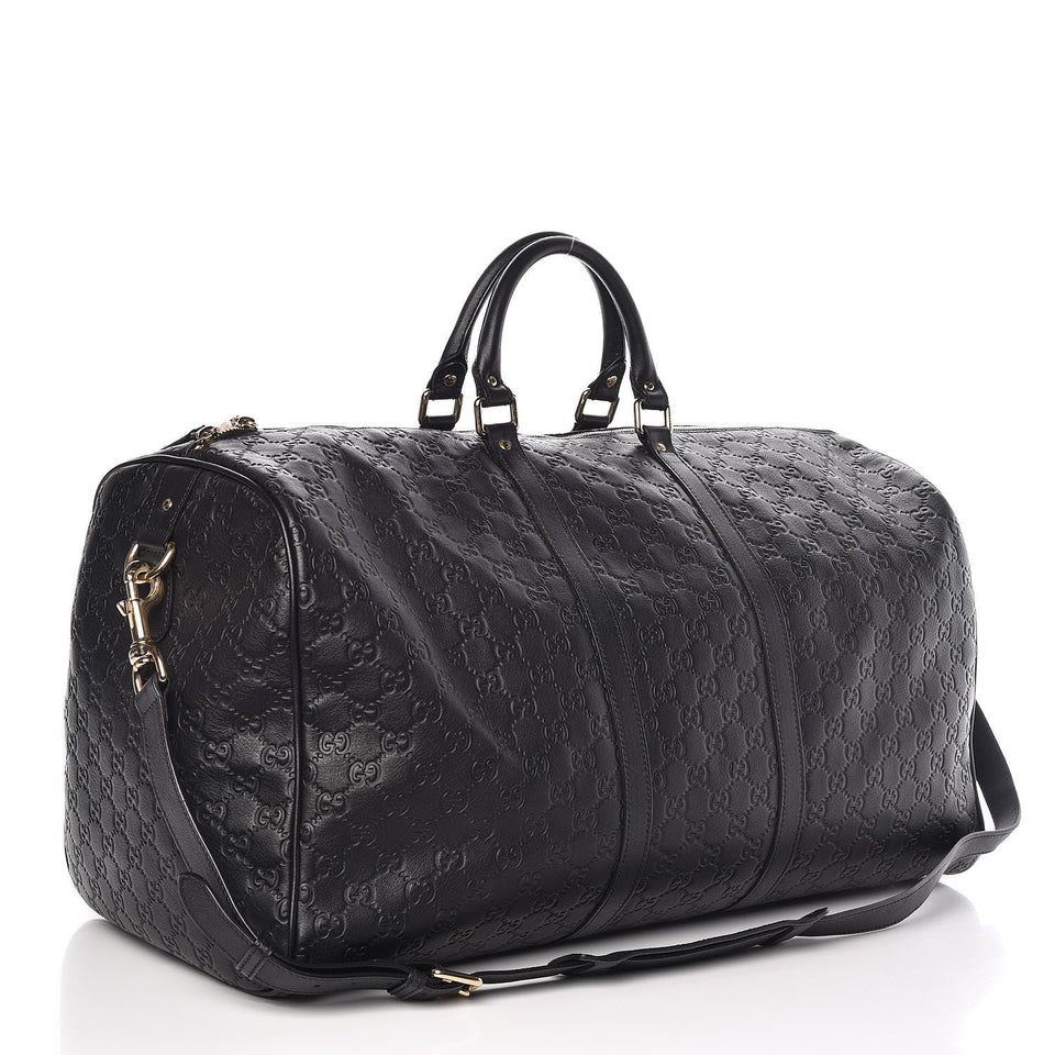 Gucci GucciSSIMA BLACK EMBOSSED LEATHER DUFFLE BAG