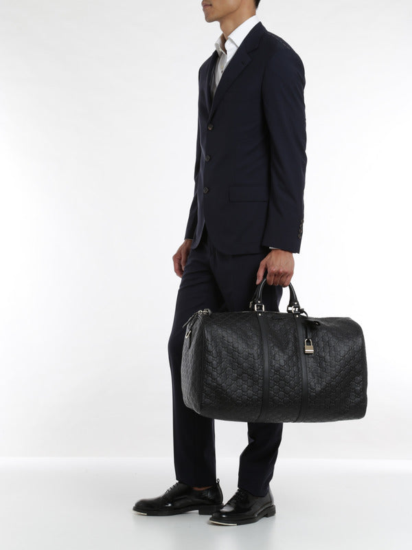 Gucci GucciSSIMA BLACK EMBOSSED LEATHER DUFFLE BAG