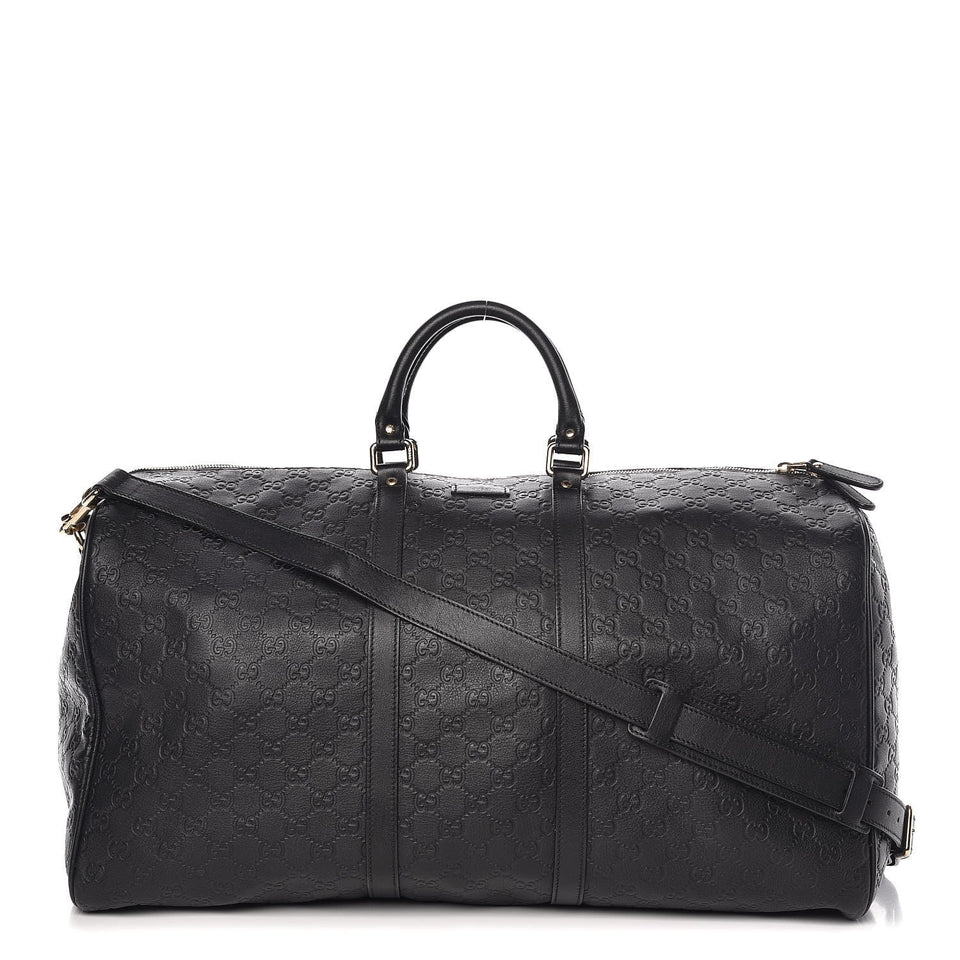 Gucci GucciSSIMA BLACK EMBOSSED LEATHER DUFFLE BAG