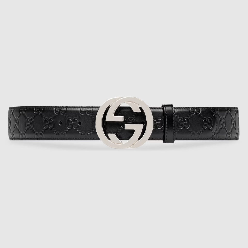 Gucci GucciSSIMA INTERLOCKING G LEATHER BELT