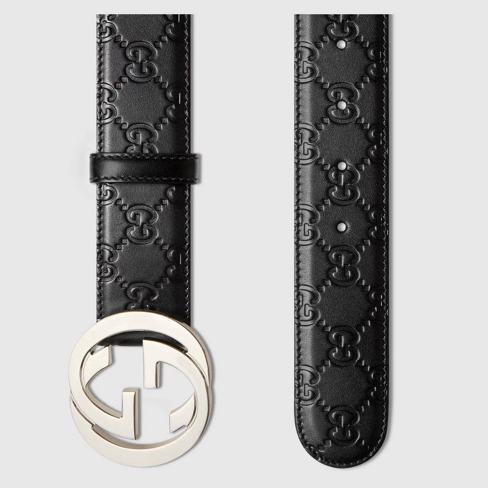 Gucci GucciSSIMA INTERLOCKING G LEATHER BELT
