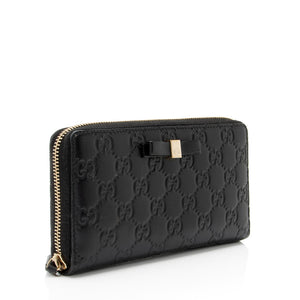 Gucci Guccissima Leather Bow Zip Around Wallet