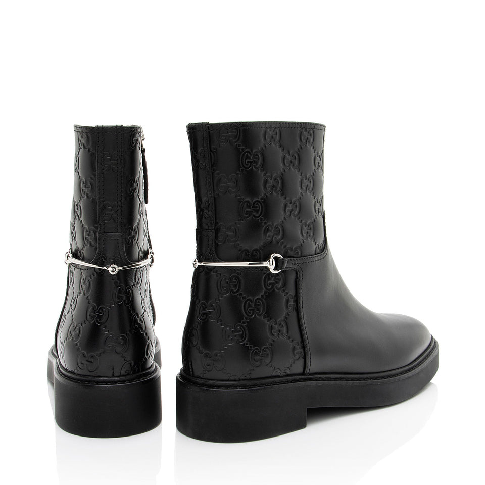 Gucci Guccissima Leather Horsebit Ankle Boots - Size 8 / 38