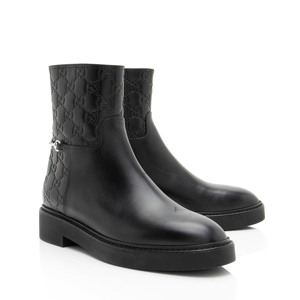 Gucci Guccissima Leather Horsebit Ankle Boots - Size 8 / 38