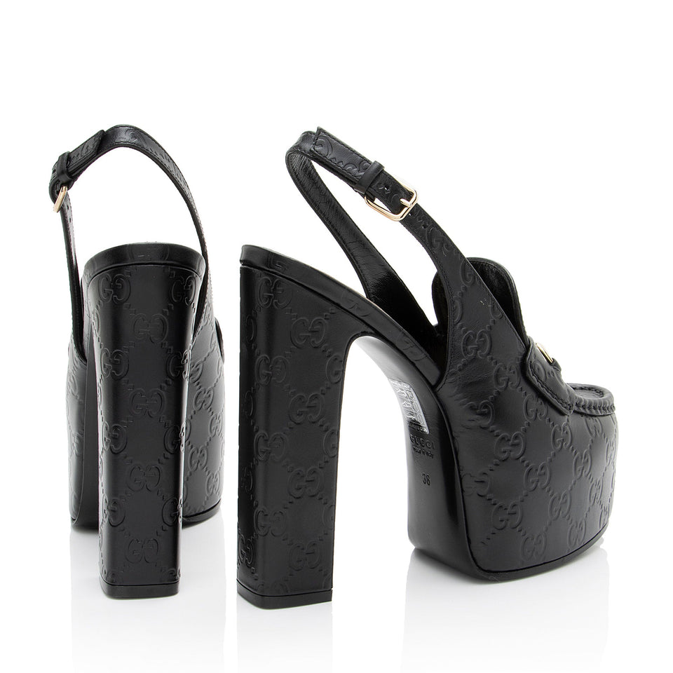 Gucci Guccissima Leather Horsebit Platform Slingback Loafer Pumps - Size 8 / 38