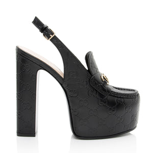 Gucci Guccissima Leather Horsebit Platform Slingback Loafer Pumps - Size 8 / 38