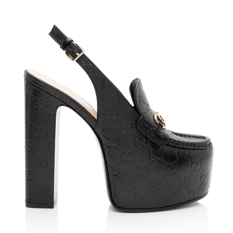 Gucci Guccissima Leather Horsebit Platform Slingback Loafer Pumps - Size 8 / 38