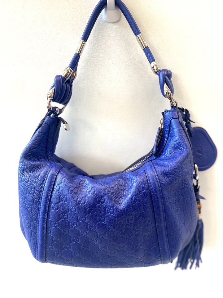 Gucci BLUE GucciSSIMA TECHNO HORSEBIT HOBO BAG