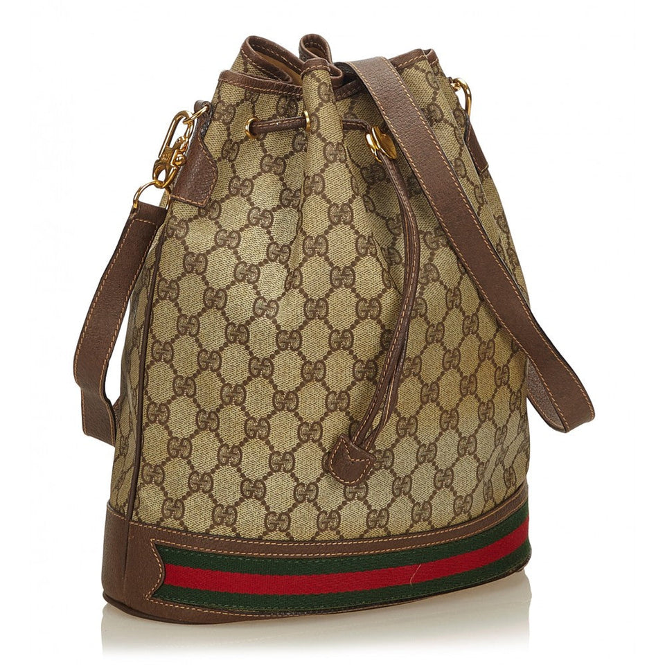 Gucci VINTAGE GucciSSIMA WEB DRAWSTRING BUCKET BAG