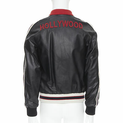 Gucci HOLLYWOOD EMBROIDERY WEB LEATHER JACKET