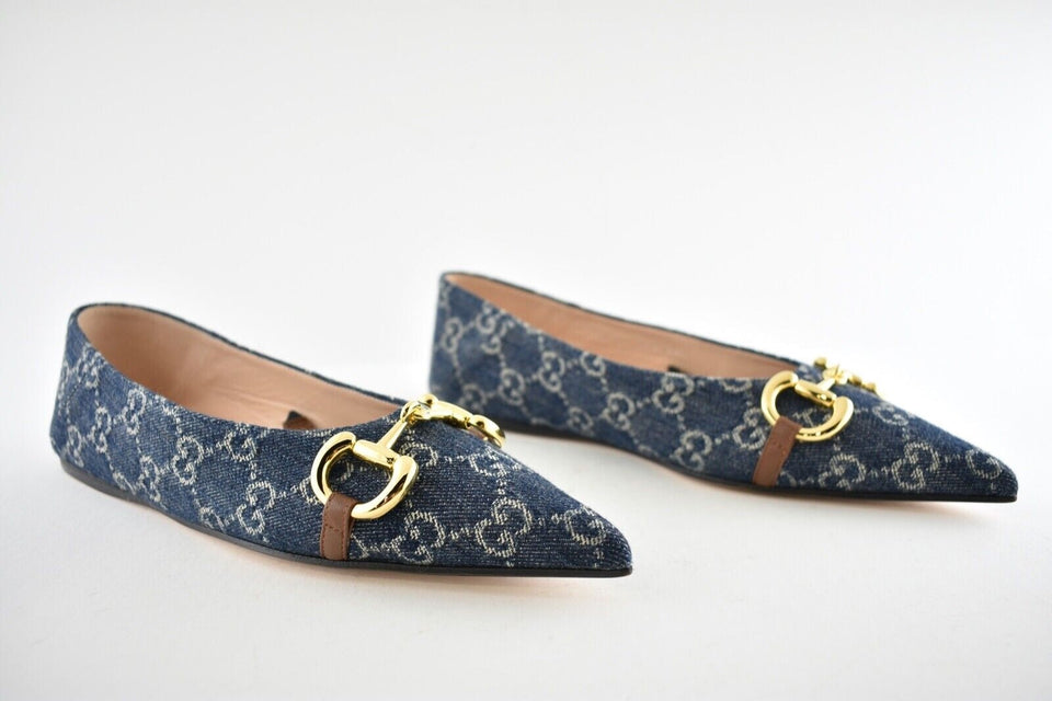 Gucci DENIM HORSEBIT BALLET FLATS