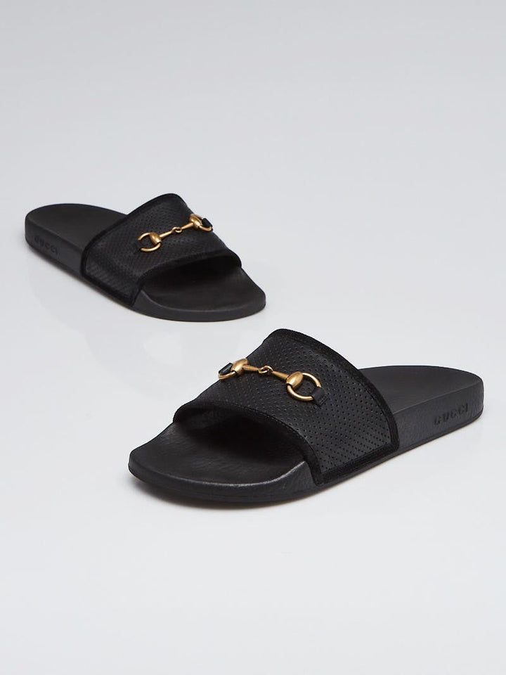 Gucci Perforated Leather Horsebit Slides