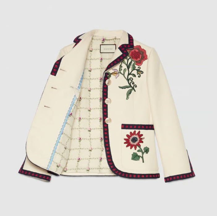 Gucci FLORAL EMBROIDERED BLAZER AND TROUSERS SUIT