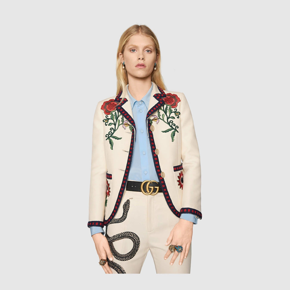Gucci FLORAL EMBROIDERED BLAZER AND TROUSERS SUIT