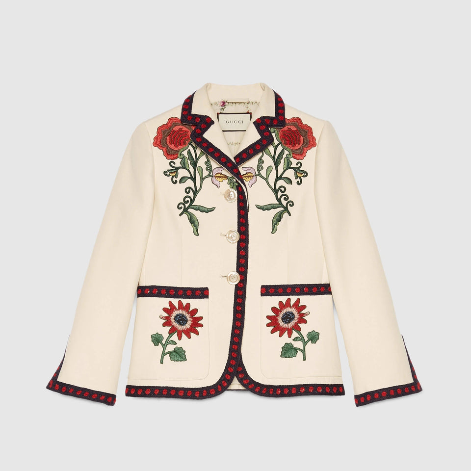 Gucci FLORAL EMBROIDERED BLAZER AND TROUSERS SUIT