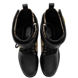 Gucci Jumbo GG Canvas Leather GG Marmont Combat Boots - Size 6.5 / 36.5