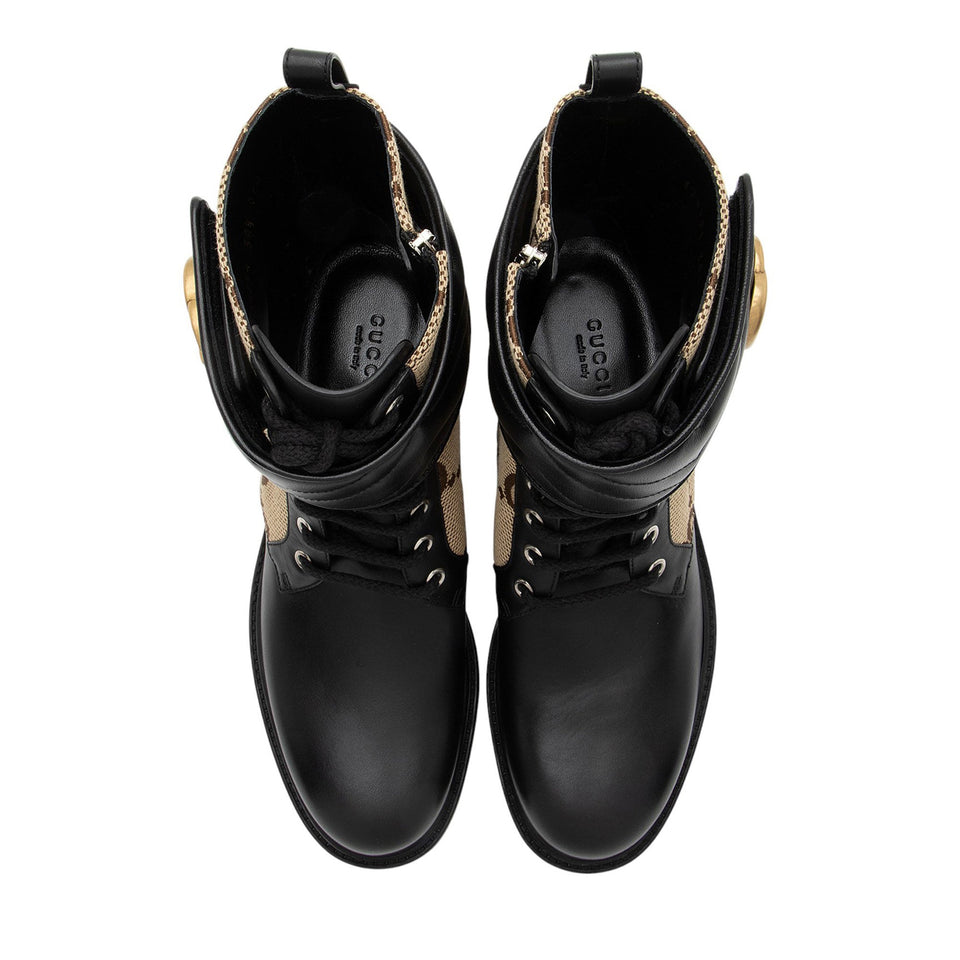 Gucci Jumbo GG Canvas Leather GG Marmont Combat Boots - Size 8.5 / 38.5