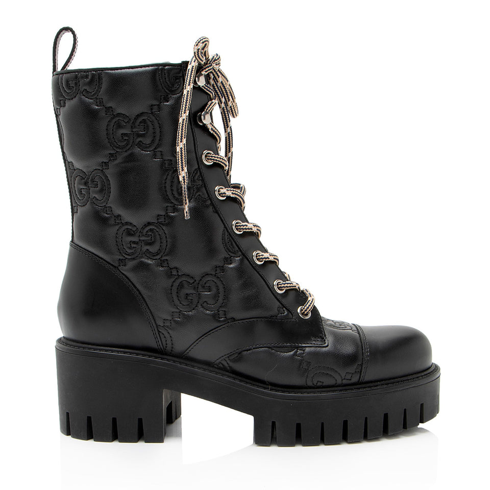 Gucci Jumbo GG Leather Combat Boots - Size 7 / 37