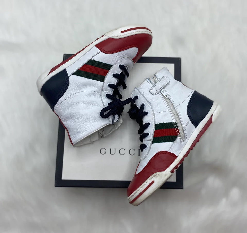 Gucci KIDS ACE LEATHER HIGH TOP SNEAKERS