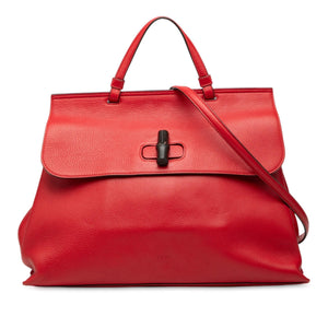 Gucci Large Leather Bamboo Daily Satchel