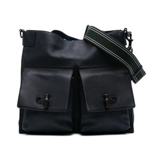 Gucci Large Leather Bamboo Double Pocket Messenger Bag