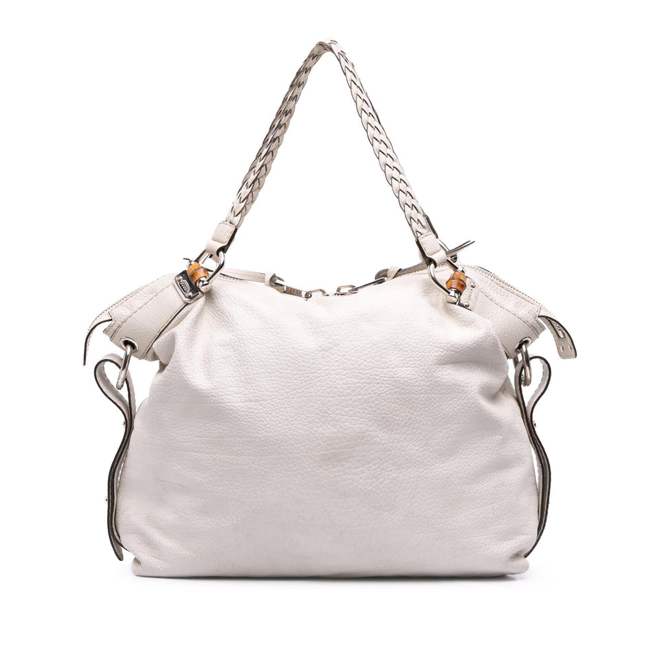 Gucci Large Pebbled Calfskin Bamboo Bar Tassel Tote