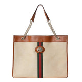 Gucci LARGE RAJHA WEB TIGER CANVAS LEATHER TOTE BAG