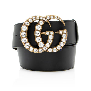 Gucci Leather Crystal GG Belt - Size 34 / 85
