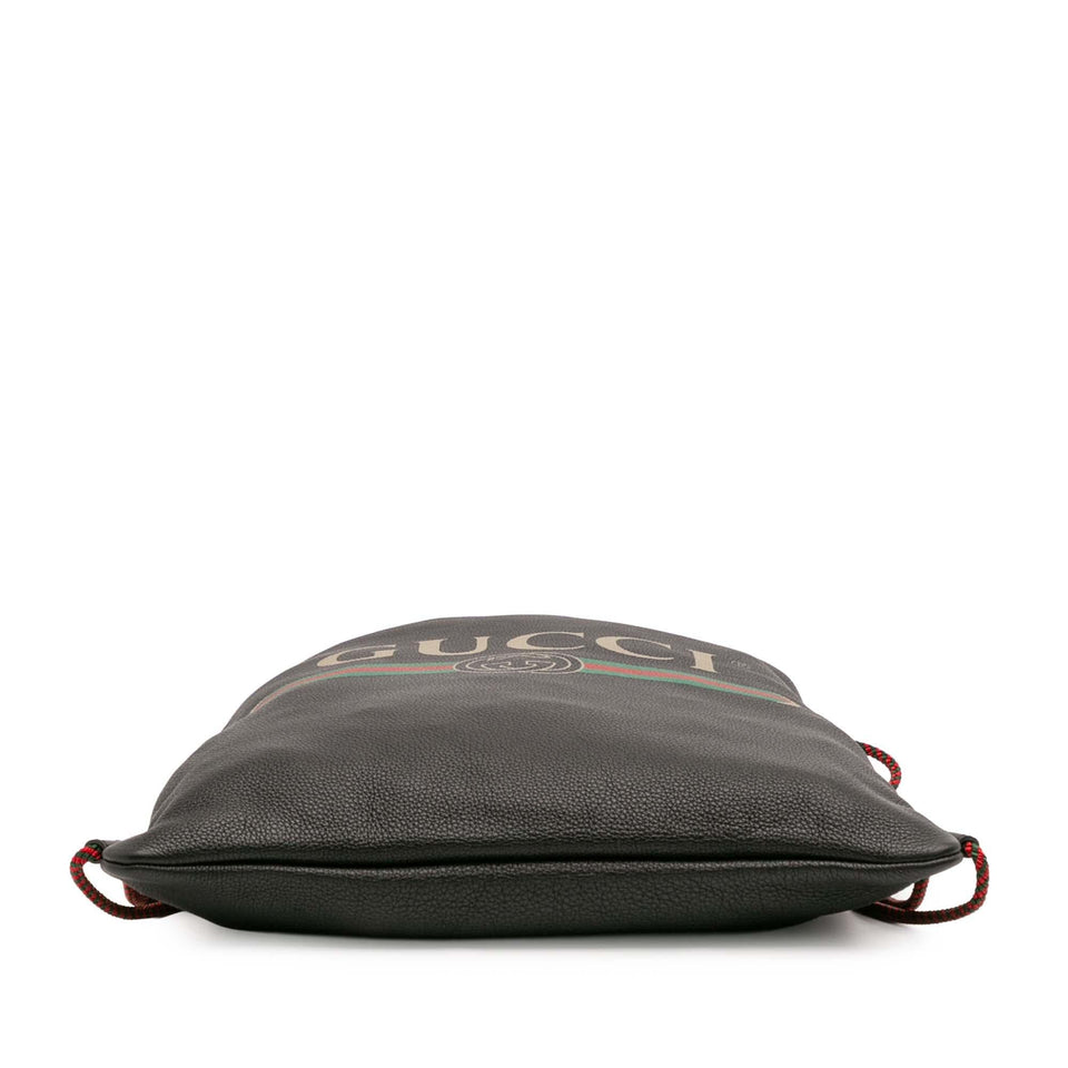 Gucci Leather Logo Drawstring Backpack