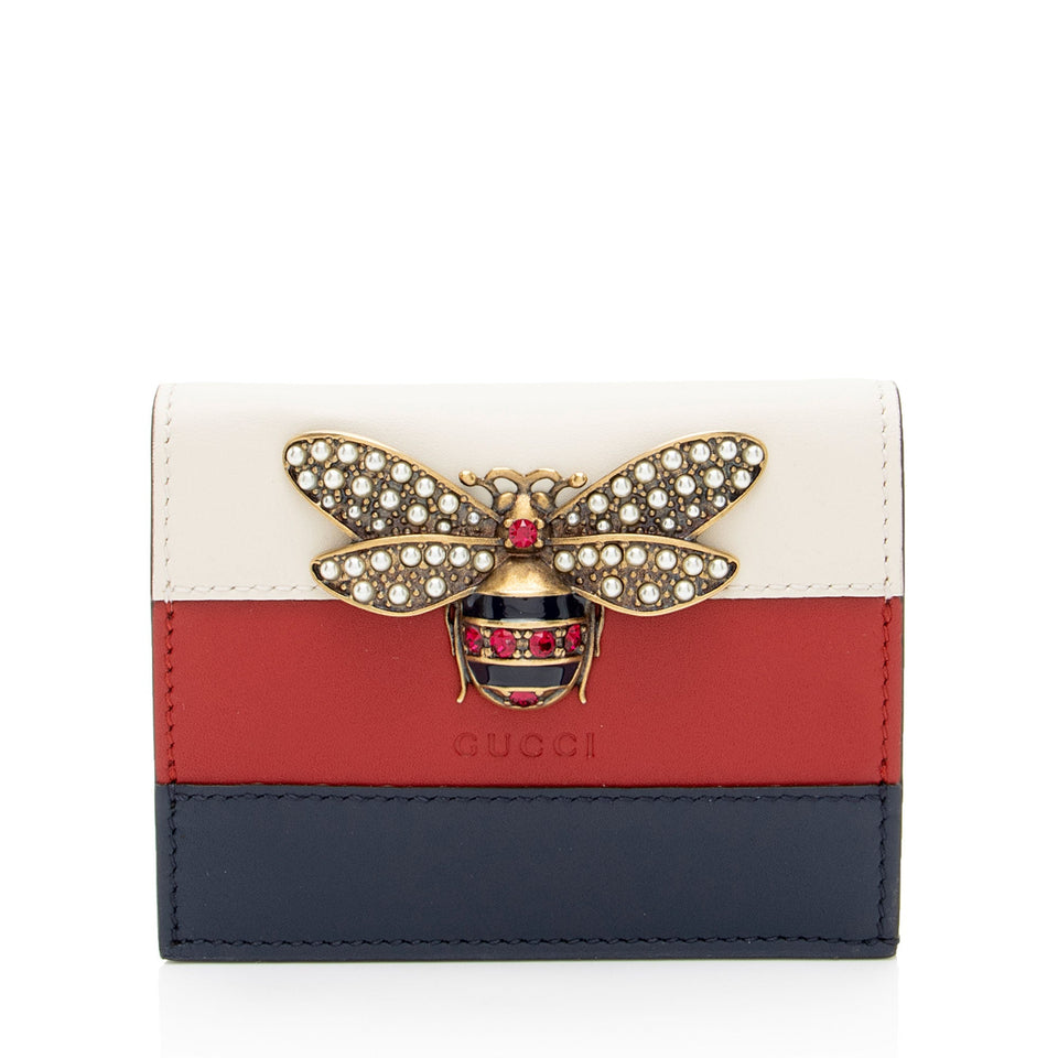 Gucci Leather Queen Margaret Bee Card Case