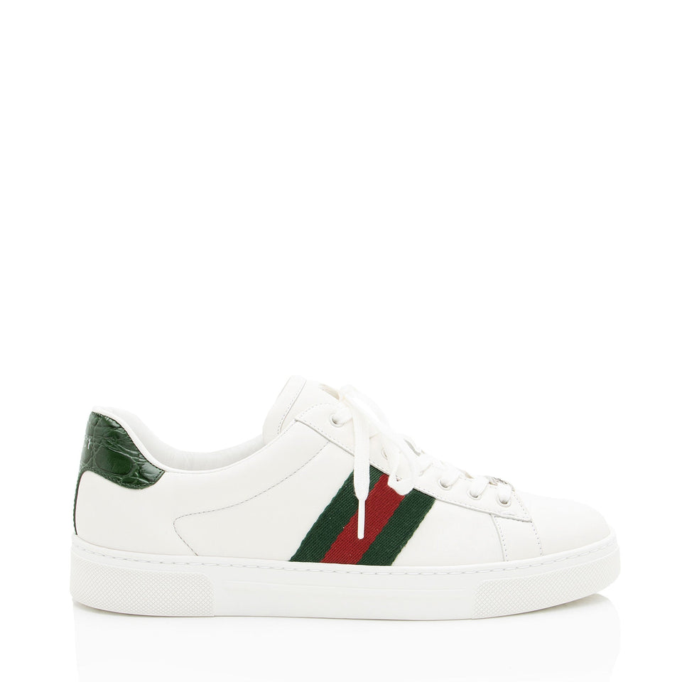 Gucci Leather Web Ace Sneakers - Size 8.5 / 38.5