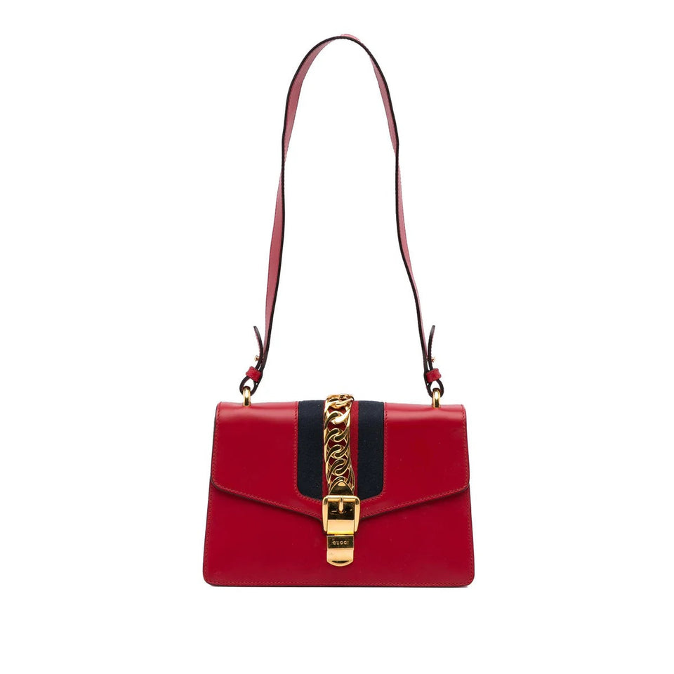 Gucci CALFSKIN LEATHER WEB MEDIUM SYLVIE SHOULDER BAG