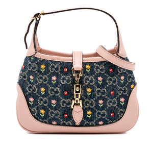 Gucci Limited Edition Mini GG Denim Embroidered Floral Jackie 1961 Crossbody