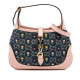 Gucci Limited Edition Mini GG Denim Embroidered Floral Jackie 1961 Crossbody