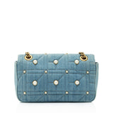 Gucci Matelasse Denim Pearl GG Marmont Medium Flap Bag